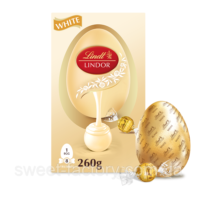 Шоколадне яйце Lindt Lindor White Chocolate Easter Egg 260g, фото 1