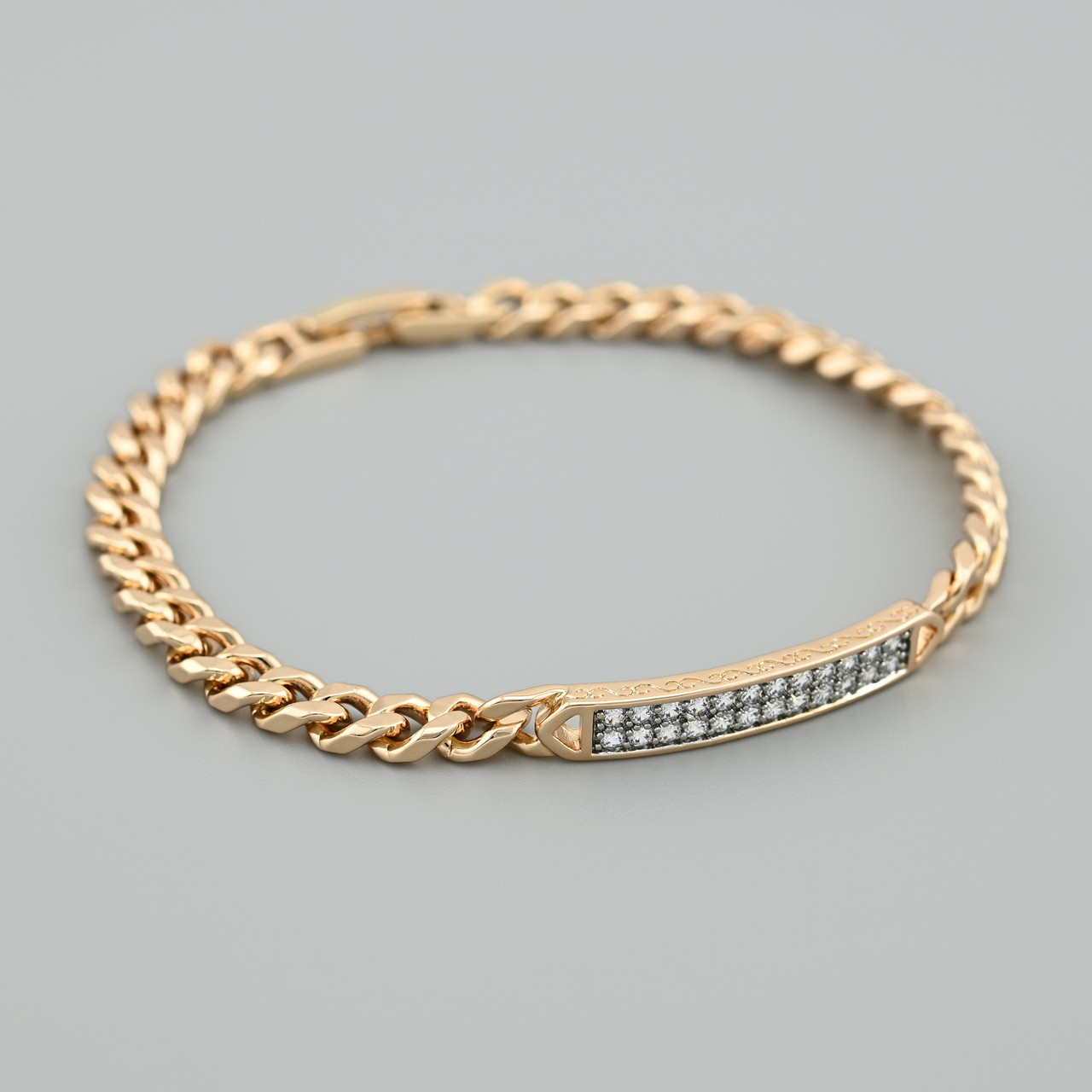 Браслет з родіюванням 50231 ширина 5 мм білі фіаніти позолота 18К довжина 19, фото 1