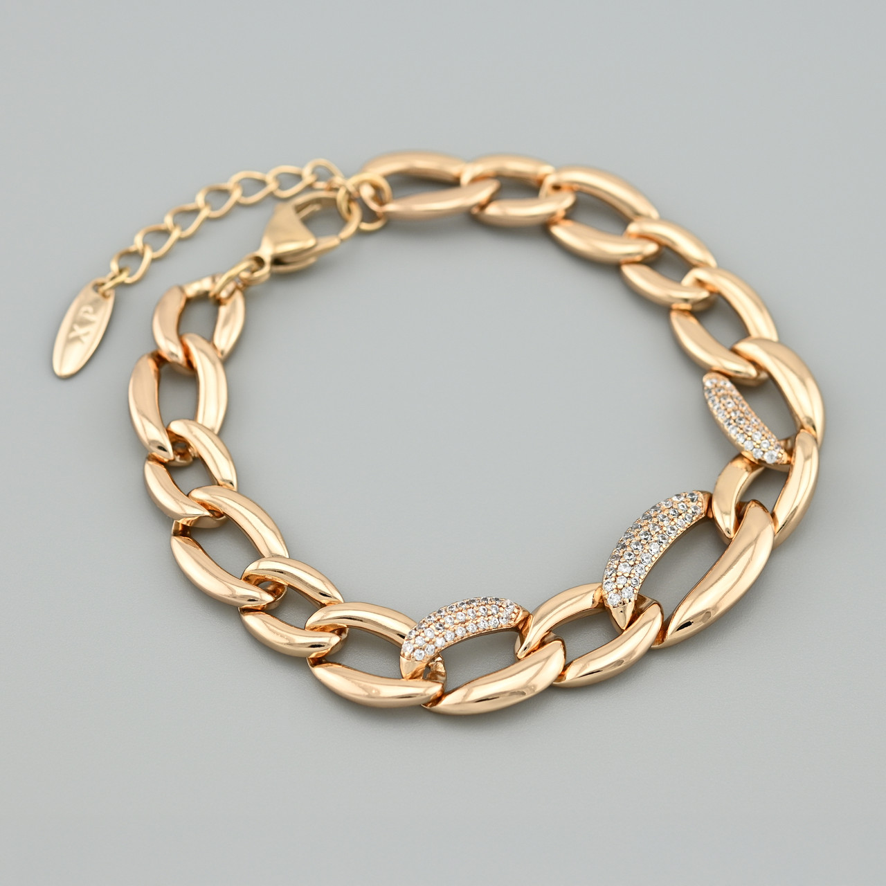 Браслет Марта 49969 ширина 11 мм білі фіаніти позолота 18К довжина 18+3, фото 1