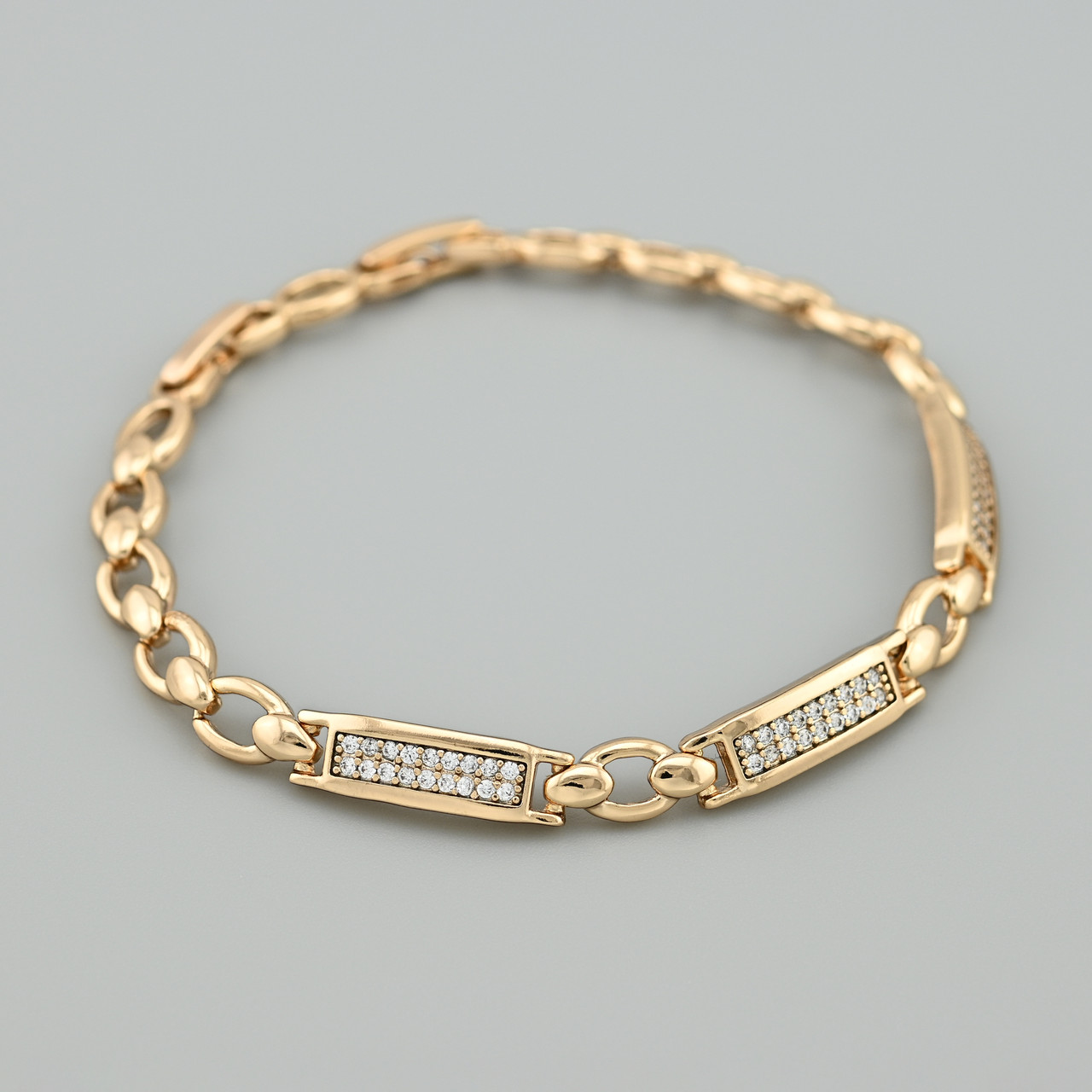 Браслет Сана 50226 ширина 6 мм білі фіаніти позолота 18К довжина 17+2, фото 1