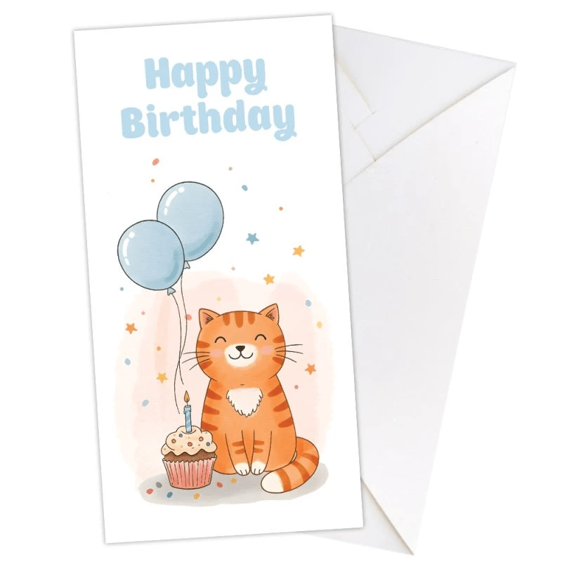 Паперовий конверт на гроші "Happy Birthday" з котиком 1шт.