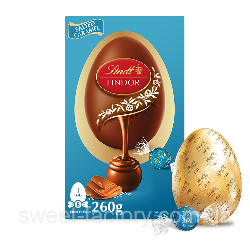 Шоколадне яйце Lindt Lindor Salted Caramel Milk Chocolate Easter Egg 260g, фото 1