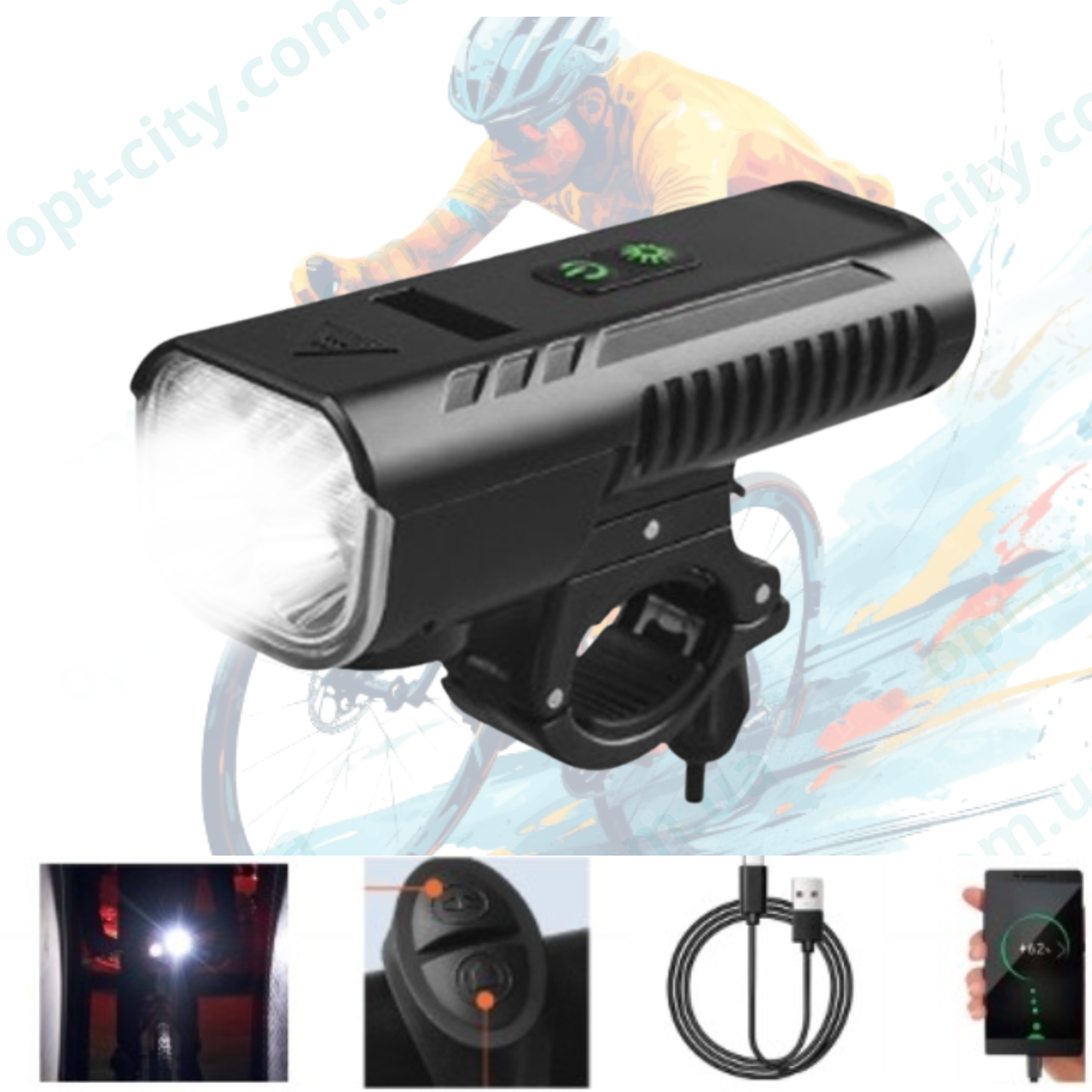 Велосипедный фонарь велофара с сигналом аккумуляторный FY-336 Power Bank выносная кнопка 8 режимов мощный свет