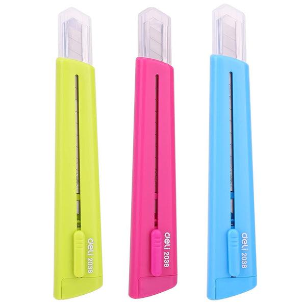 Ніж канцелярський Deli 2038 мікс 9-мм пластик корпус, захисний ковпачок