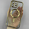 Прозорий ударостійкий чохол MagSafe iPhone 15 Pro Max із золотими краями і захистом камери золотий чохол на айфон 15 про макс, фото 8