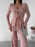 Костюм бавовняний тонкий жіночий в'язаний 100% бавовна кофта-кардиган на зав'язках і штани, фото 9