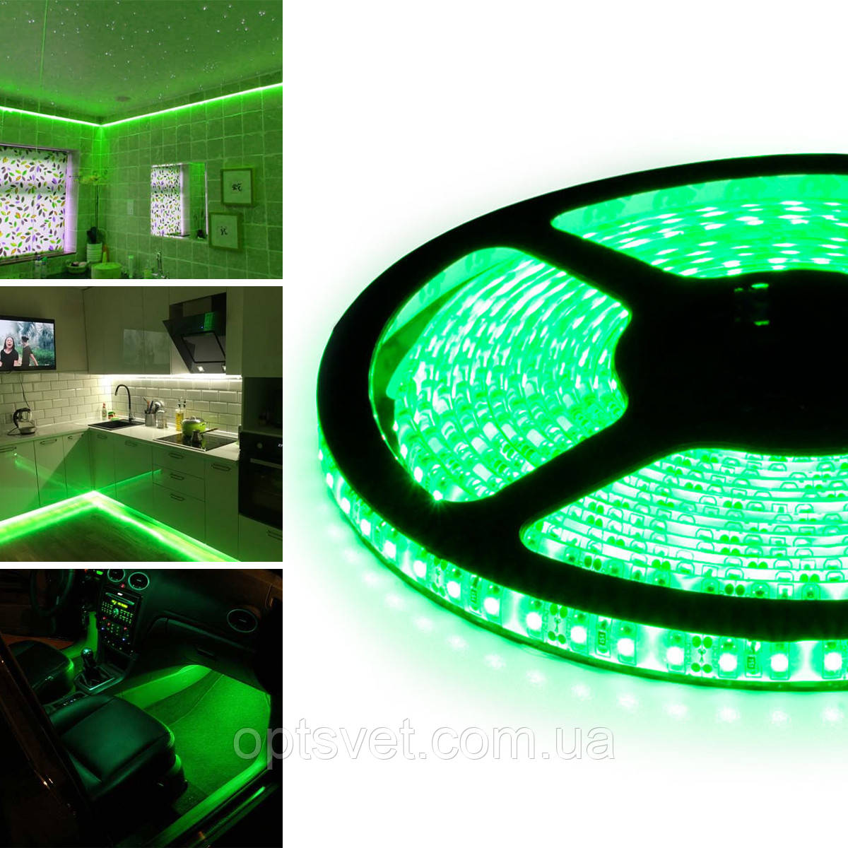 Стрічка світлодіодна OEM ST 2835-120-12V-IP65 9W 560Lm Green 5м (ST-12-2835-120-G-65)