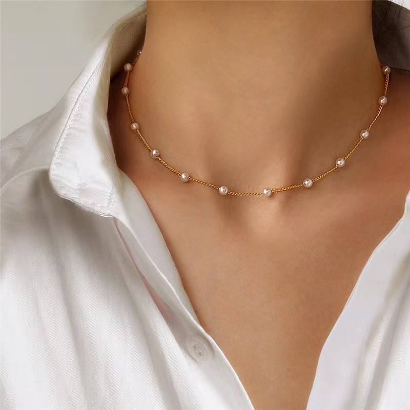 Ошатне жіноче кольє з перлинними намистинами «Pearl mood» (золотистий)