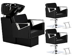 Перукарська мийка Tomas чорниа+ 2 шт перукарські крісла
