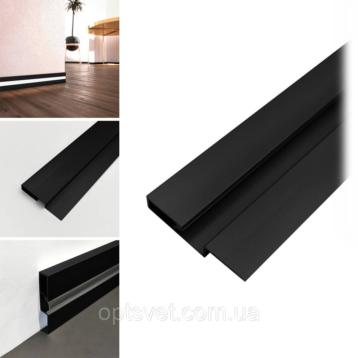 Профіль алюмінієвий BIOM PLP-601B 60х10 плінтус чорний, (палиця 2 м), м, фото 1