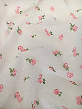 Батист (бавовняна тканина )щільність 90г/м2, ширина 145см, персикові троянди