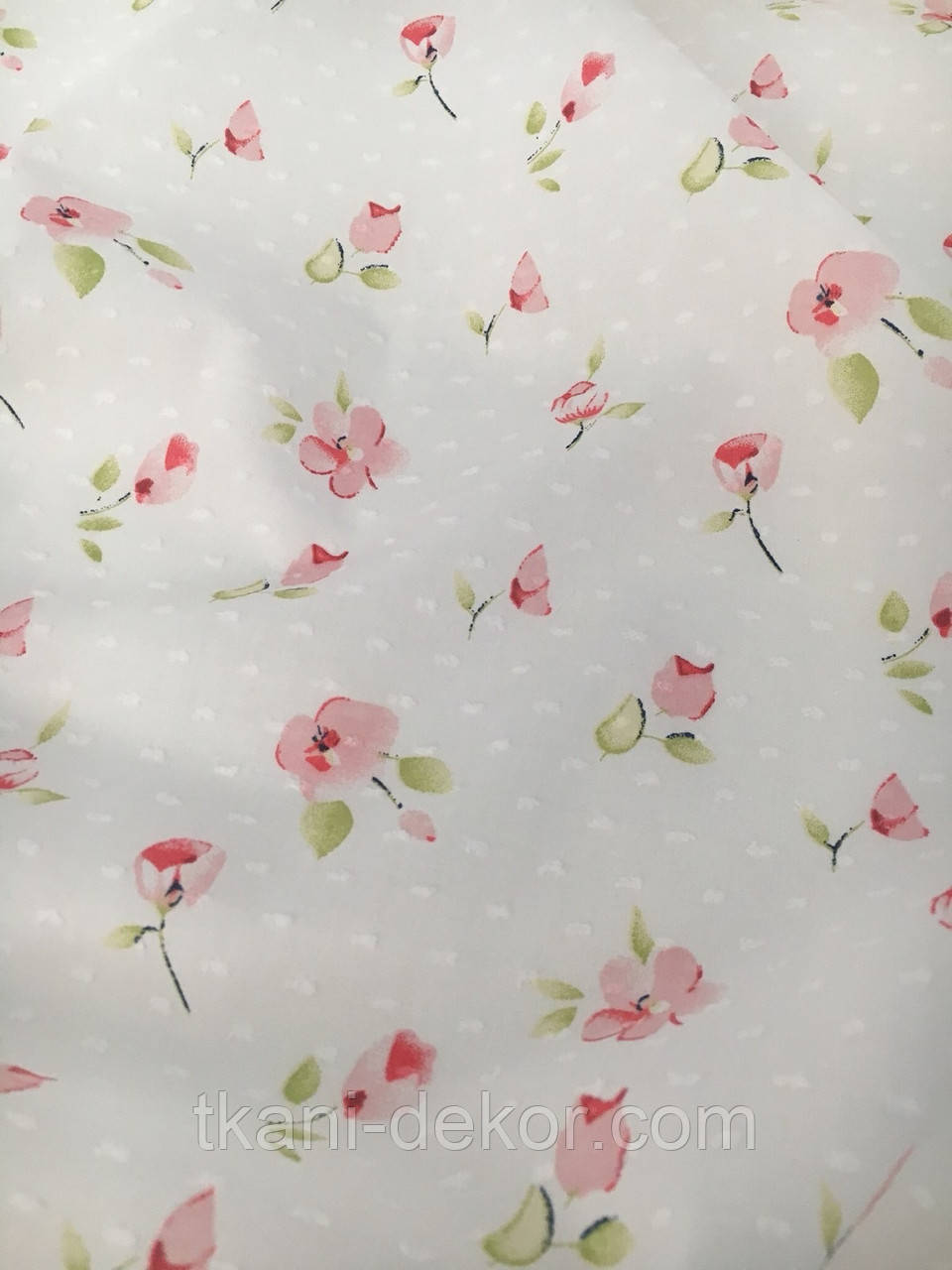 Батист (бавовняна тканина), щільність 90г/м2, ширина 145см, пудрові бутони на білому, фото 1