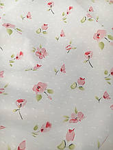 Батист (бавовняна тканина), щільність 90г/м2, ширина 145см, пудрові бутони на білому