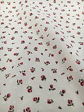 Батист (бавовняна тканина), щільність 90г/м2, ширина 145см, бордові квіти на білому