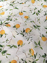 Батист (бавовняна тканина), щільність 90г/м2, ширина 145см, гілки лимонів на білому