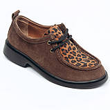 Жіночі замшеві лофери ботінки туфлі коричневого кольору з леопардовим принтом 53201/347/245 розмір 36, фото 2