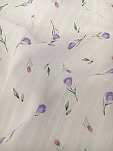 Батист (бавовняна тканина),  з вишивкою, щільність 90г/м2, ширина 145см, бузкові півники на білому