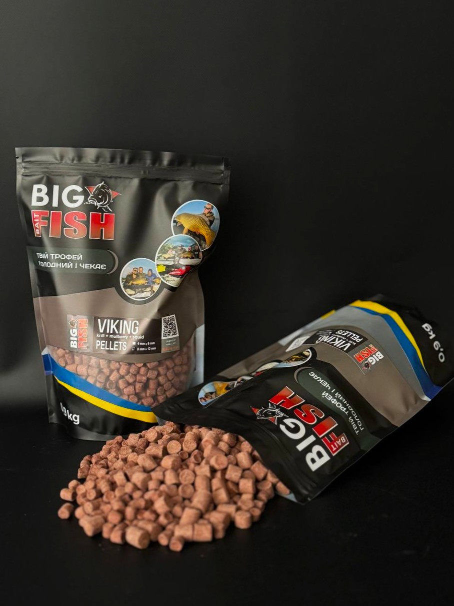 Пелетс VIKING (krill + mulberry + squid) (Premium Pellets), мікс 8 мм та 12 мм, упаковка 0,9 кг