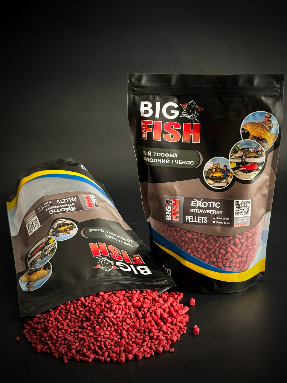 Пелетс Exotic Strawberry - суниця + полуниця (Premium Pellets), мікс 4 мм та 6 мм, упаковка 0,9 кг
