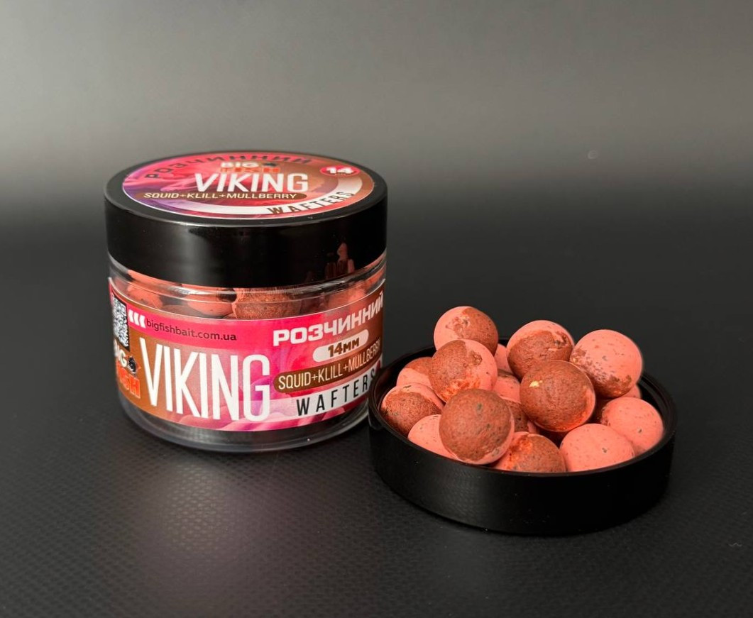 Вафтерс розчинний Viking (Krill - Mulberry - Squid), двоколірний, 14 мм