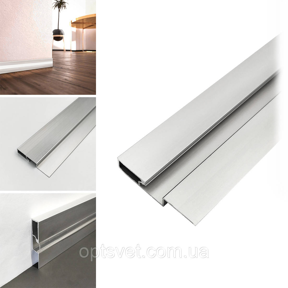 Профіль алюмінієвий BIOM PLP-601 60х10 плінтус анодований, (палиця 2 м), м, фото 1