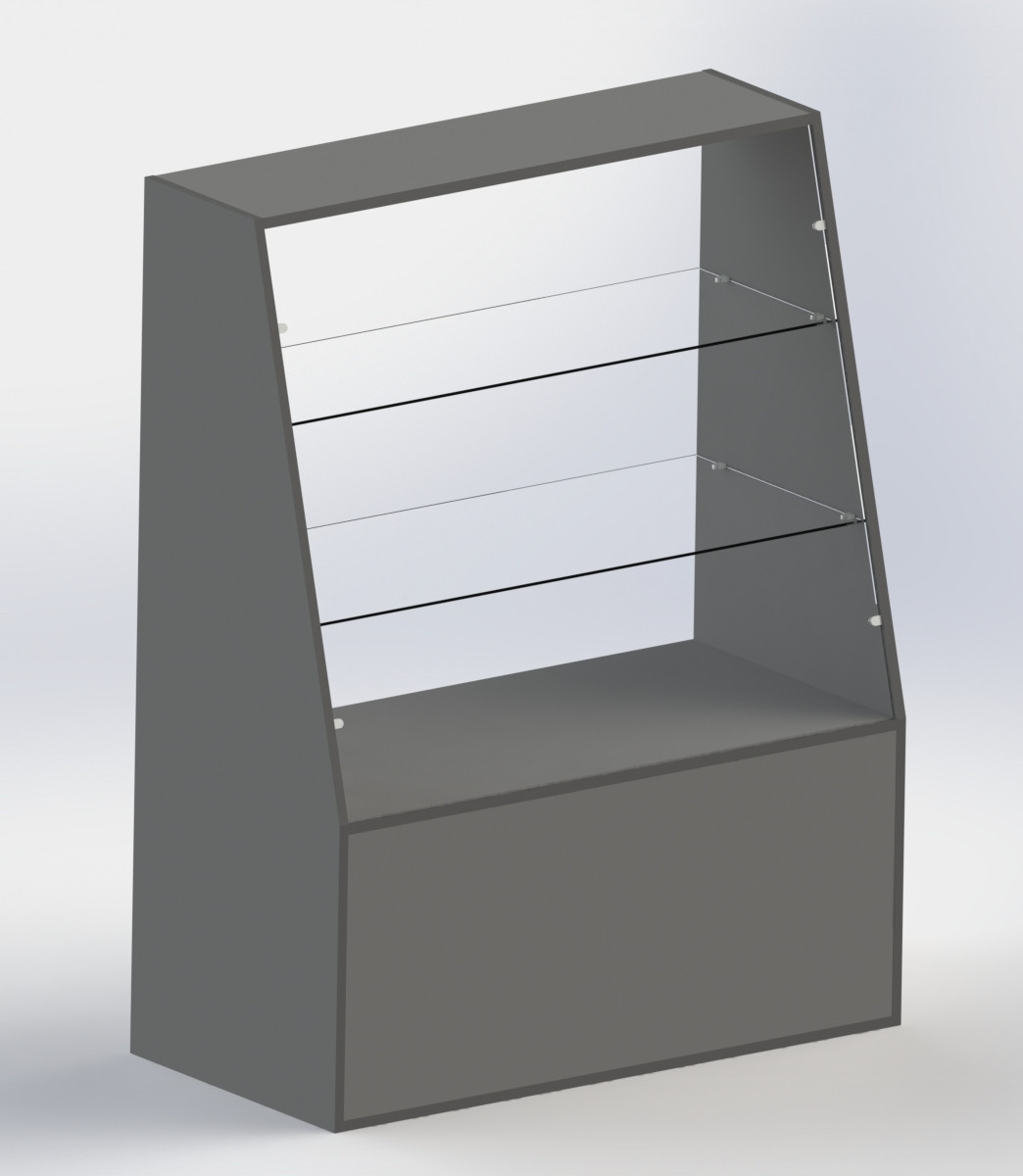 Вітрина торговельна з ДСП Графіт  зі скляними полками "СТАНДАРТ" СТ-14 110х90х45см