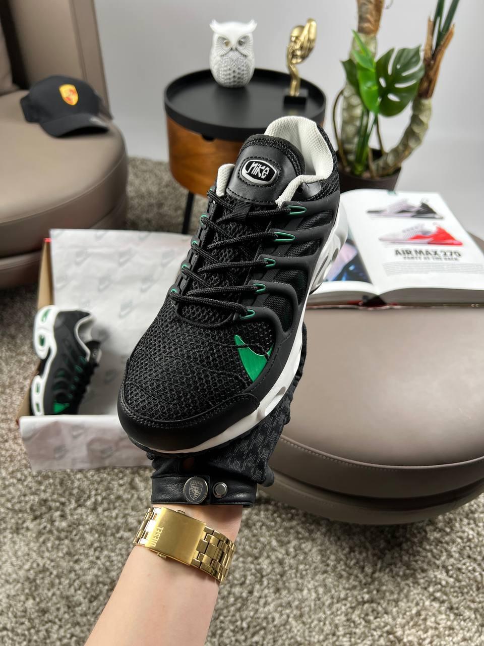 Чоловічі шкіряні текстиль кросівки Nike Air Max Terrascape Plus Black White Green, кеди Найк. Чоловіче взуття