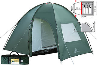 Тримісний намет Totem Apache 3 v2 | Однокімнатна двошарова кемпінгова палатка з просторим високим тамбуром та 2 входами