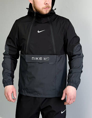 Чоловічий спортивний костюм Nike Анорак чорний спорт костюм Найк плащівка, фото 1