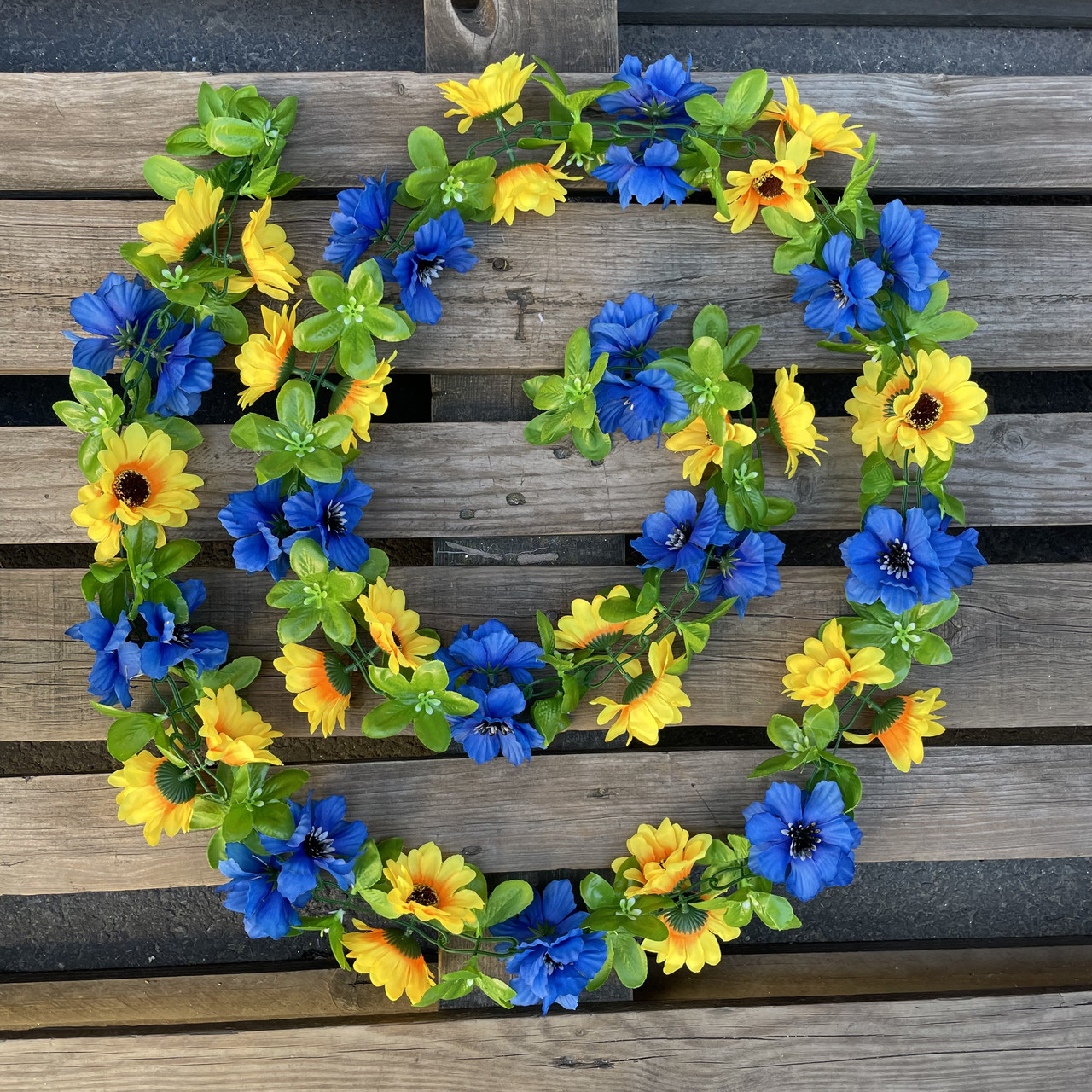 Штучні квіти Ліана ланцюг українська волошки, соняшник 1,8 м, фото 1