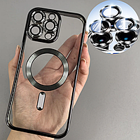 Чохол чорний прозорий iPhone 14 Pro Max із захистом камери силіконовий black MagSafe магнітний на айфон 14 про макс