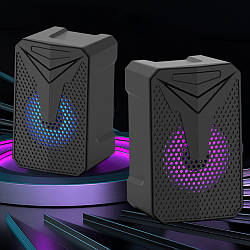 Компактні USB-колонки з підсвічуванням Aoas e-005, чорний / Акустика для ноутбука/комп'ютера