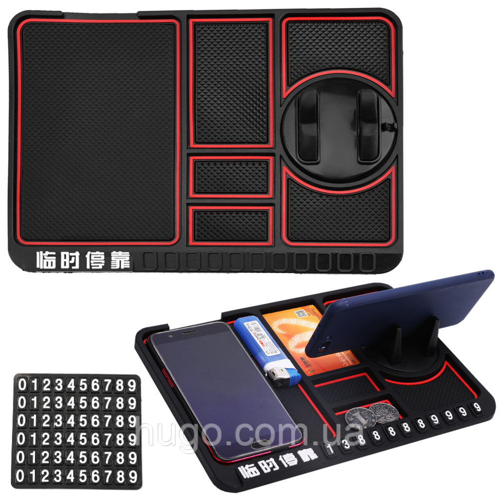 Автомобільний органайзер на панель 25х18 см з підставкою для телефону / Килимок протиковзкий для торпедо, фото 1