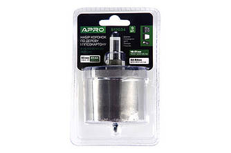 Набір коронок для дерева та гіпсокартону 9 предметів, глибина 43 мм (26/32/36/45/50/56/63) APRO