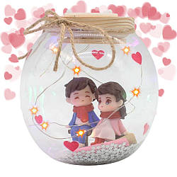 Нічник «Закохані» у скляному ковпаку з підсвічуванням (12 см, батарейки) / Романтична нічна лампа