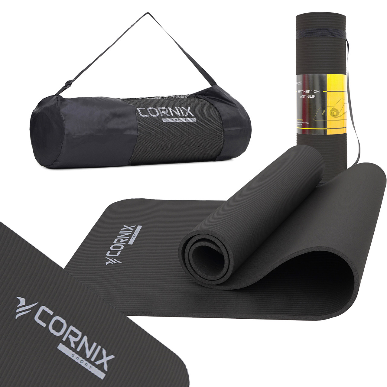 Килимок спортивний Cornix NBR 183 x 61 x 1 cм для йоги та фітнесу XR-0013 Black