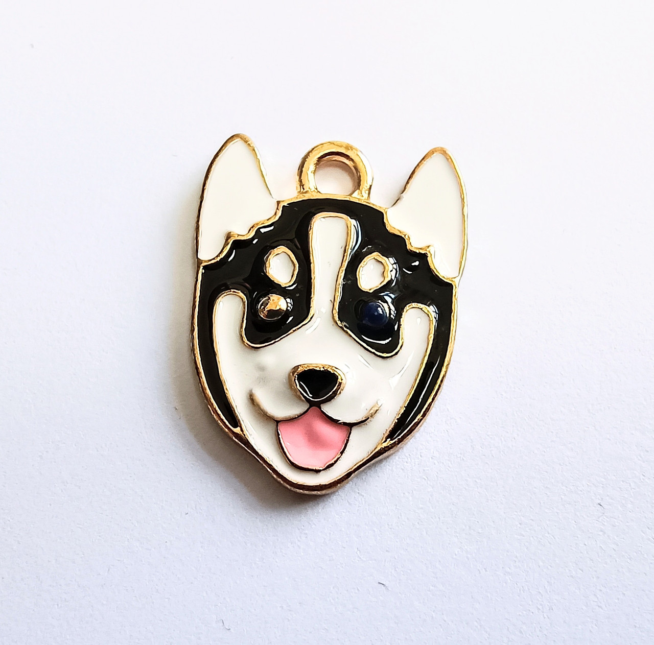 Підвіски металеві Finding Кулон собака пес хаскі Золотистий емаль чорна і біла 22 мм x 16 мм