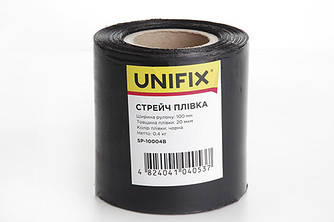 Стретч плівка 100 мм 0,4 кг (20 мкм) чорна, втулка 100 г UNIFIX