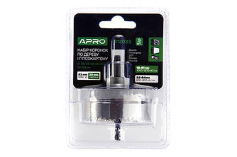 Набір коронок для дерева та гіпсокартону 9 предметів, глибина 20 мм (26/32/36/45/50/56/63) APRO