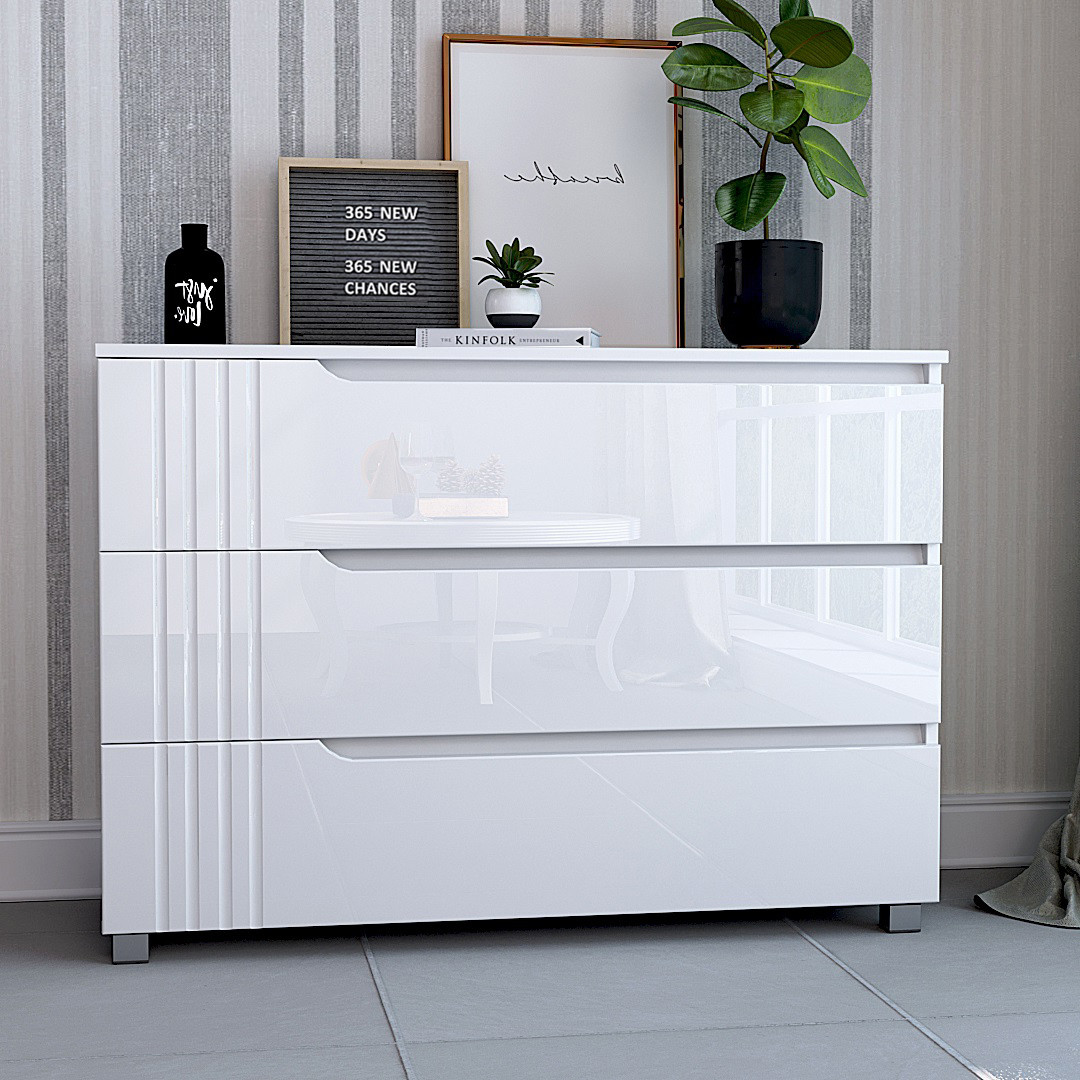 Комод "Портленд" К-30, Білий глянець (100/76/40), МДФ, фото 1