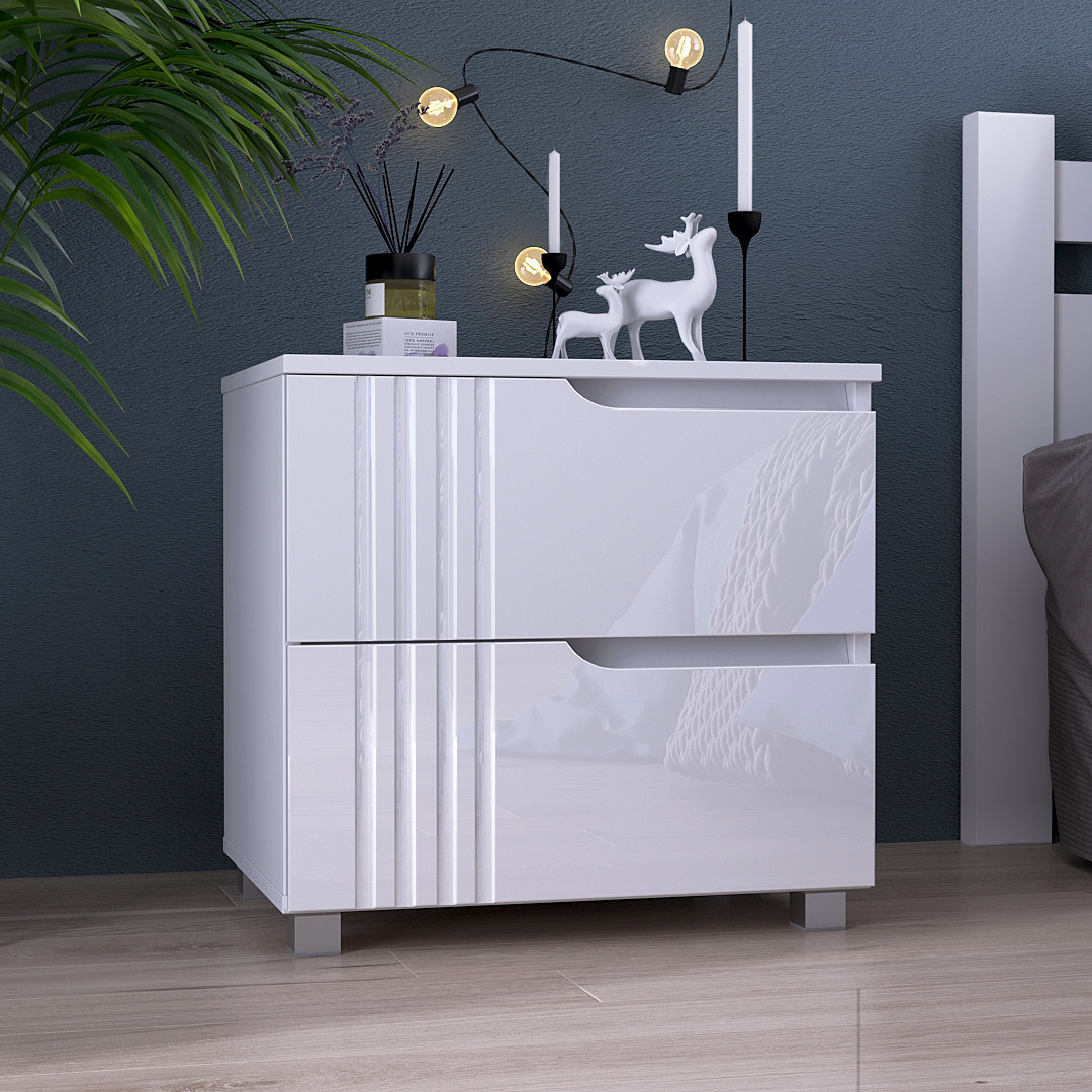 Тумба приліжкова "Портленд" К-25, Білий глянець (50/53/40), МДФ, фото 1