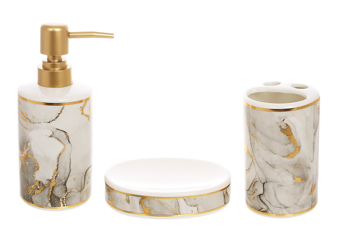 Набір аксесуарів для ванної Bona Di 853-173 3 предмети сірий мармур із золотом 5051587