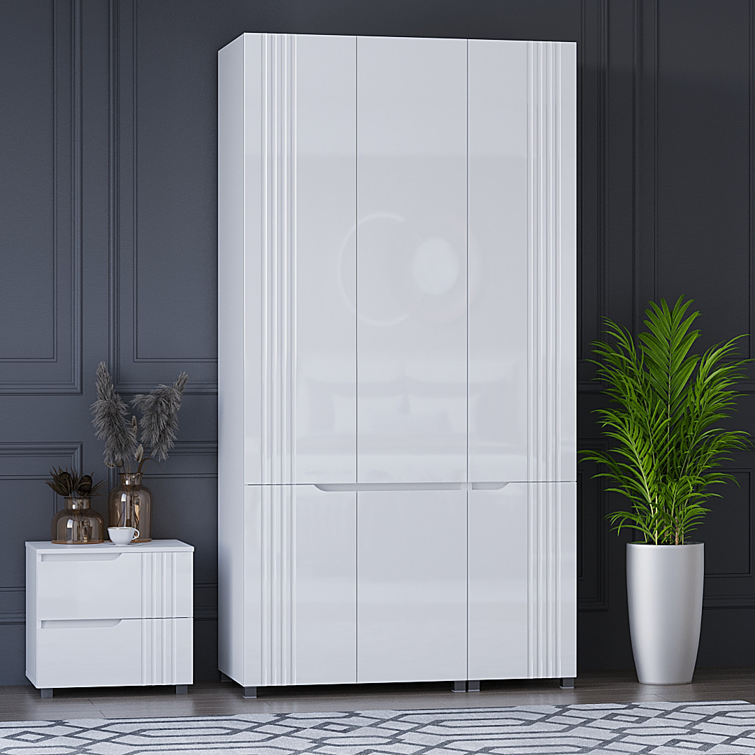 Шафа гардероб  Портленд №18, К-824_L-825_R, Білий глянець(120/230/52), МДФ, фото 1