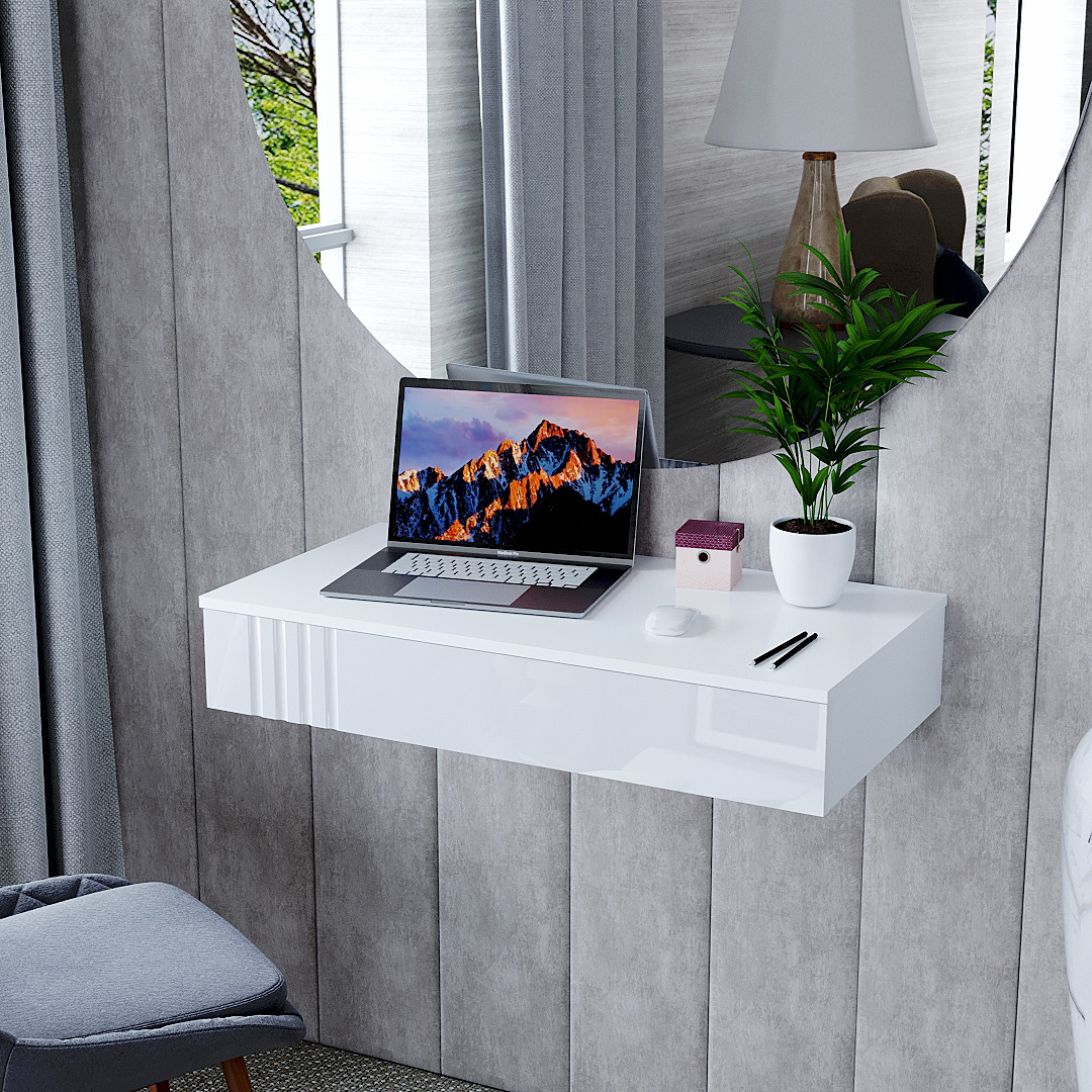 Комп'ютерний стіл навісний Кс-10 "Портленд", білий глянець (80/17/42), фото 1