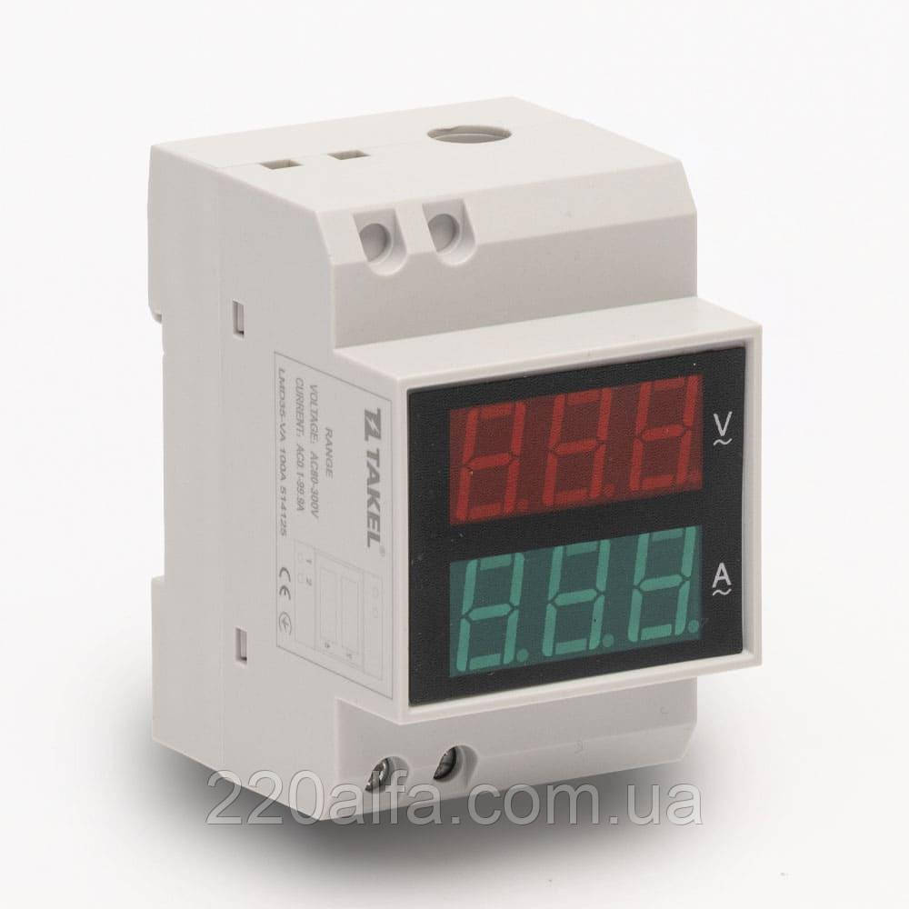 Вольтметр-амперметр модульний однофазний LMD35-VA 100А (AC 50-500V; 1-100A) TAKEL, фото 1