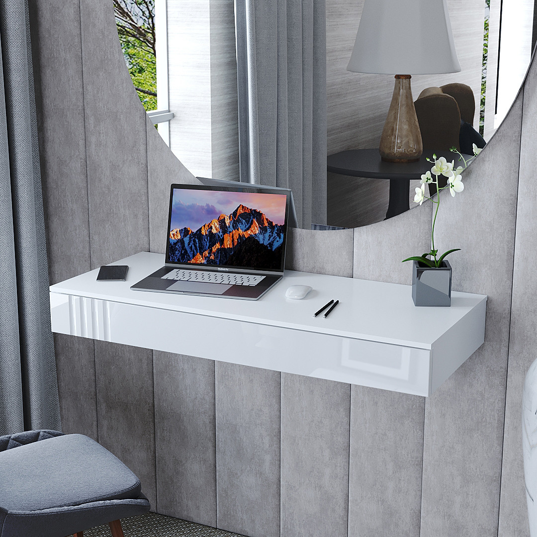 Комп'ютерний стіл навісний Кс-11 "Портленд", білий глянец (100/17/42), фото 1