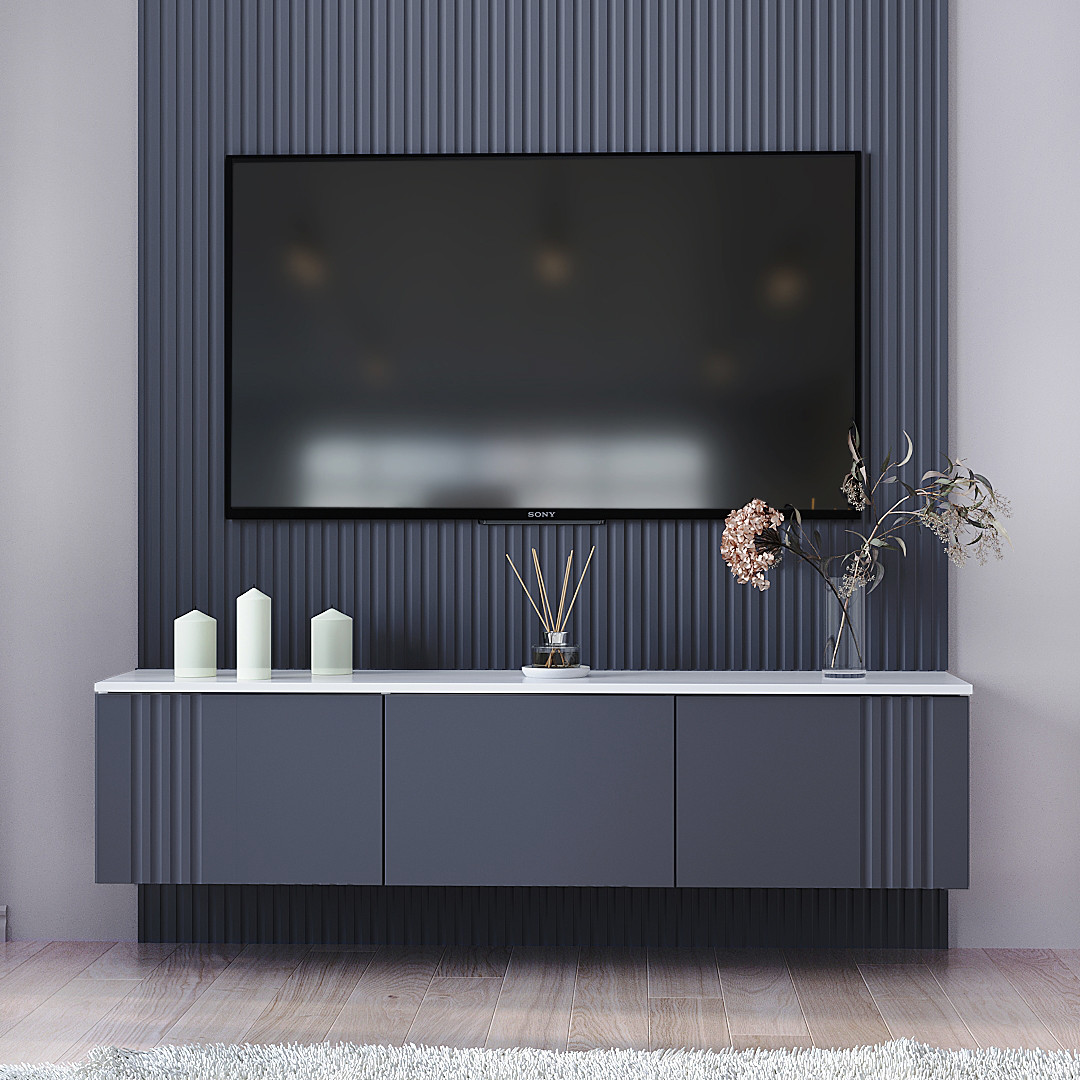 Тумба ТВ "Портленд" навісна, К-507, Білий / Графіт матовий (150/33/35), МДФ, фото 1