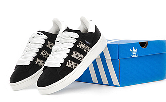 Жіночі кросівки Campus KORN 00S 00S Black Leopard Адідас Кампус Леопард чорно-білі замшеві