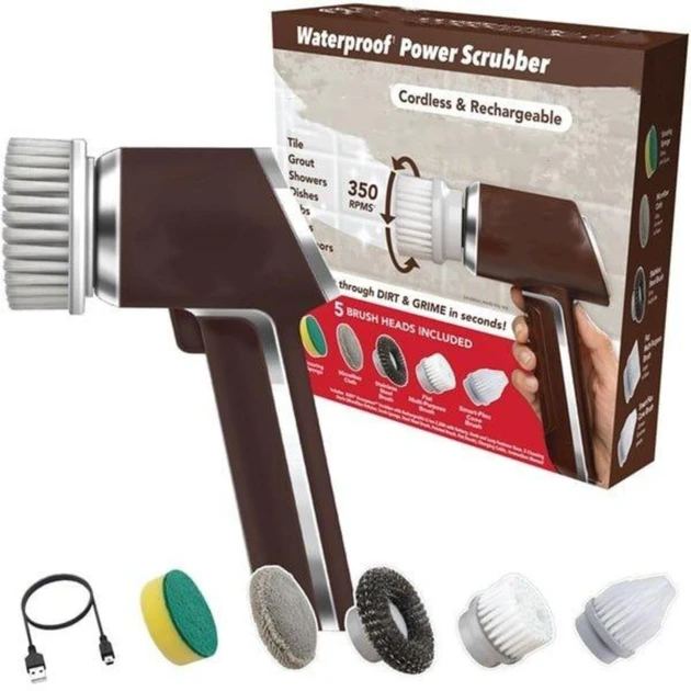 Електрична щітка для прибирання та миття посуду 5в1 Waterproof Power Scrubber, фото 1