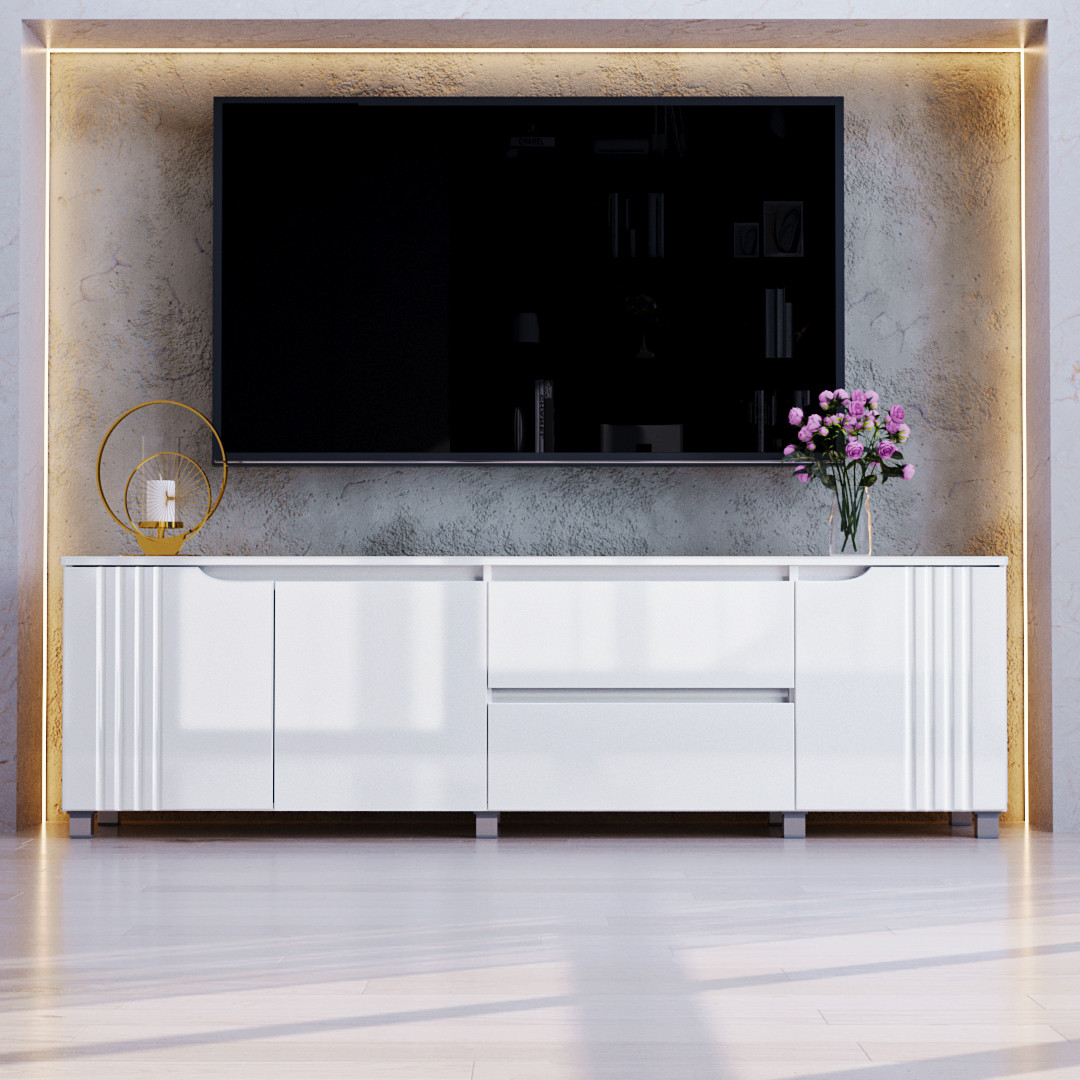 Тумба ТВ "Портленд", К-233, Білий глянець (178/53/40) МДФ, фото 1